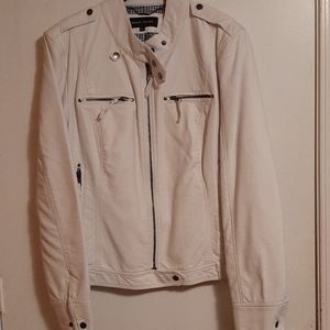 White Leather Alternative  Black Rivet Moto Jacket